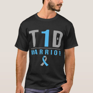 T1D Warrior Blue Grey Ribbon Type 1 Diabetes Aware T-Shirt