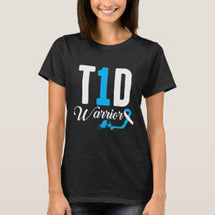 T1d Warrior Blue Ribbon Type One Diabetes Diabetic T-Shirt