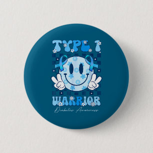 T1d Warrior Type 1 Diabetes Awareness Blue Ribbon  6 Cm Round Badge