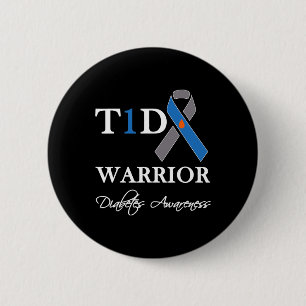 T1D Warrior Type 1 Diabetes Awareness Blue Ribbon 6 Cm Round Badge