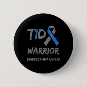 T1D Warrior Type 1 Diabetes Awareness Blue Ribbon 6 Cm Round Badge