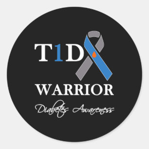 T1D Warrior Type 1 Diabetes Awareness Blue Ribbon  Classic Round Sticker