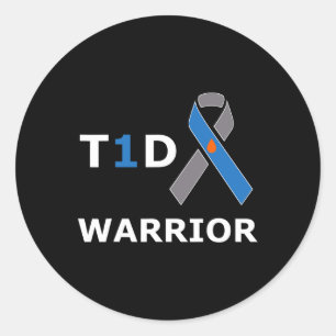 T1d Warrior Type 1 Diabetes Awareness Blue Ribbon  Classic Round Sticker