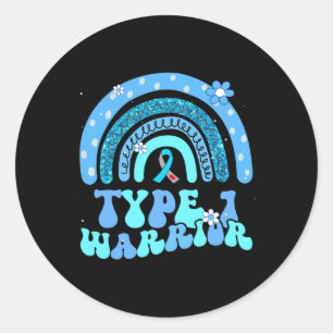 T1d Warrior Type 1 Diabetes Awareness Blue Ribbon Classic Round Sticker