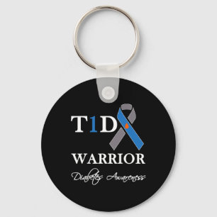 T1D Warrior Type 1 Diabetes Awareness Blue Ribbon Key Ring
