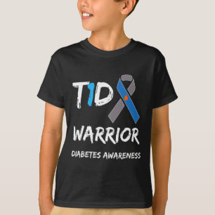 T1d Warrior Type 1 Diabetes Awareness Blue Ribbon  T-Shirt