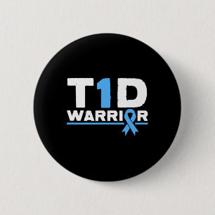 T1d Warrior Type 1 Diabetes Awareness Diabetic Blu 6 Cm Round Badge