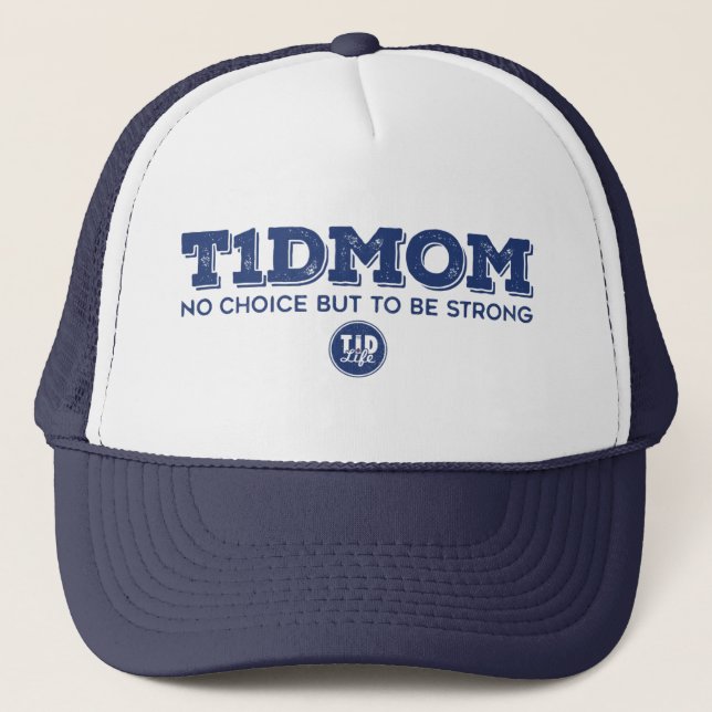 "T1dMom Strong" (Navy) Trucker Hat (Front)