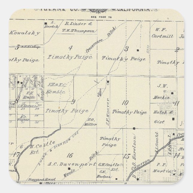 T20S R23E Tulare County Section Map Square Sticker (Front)