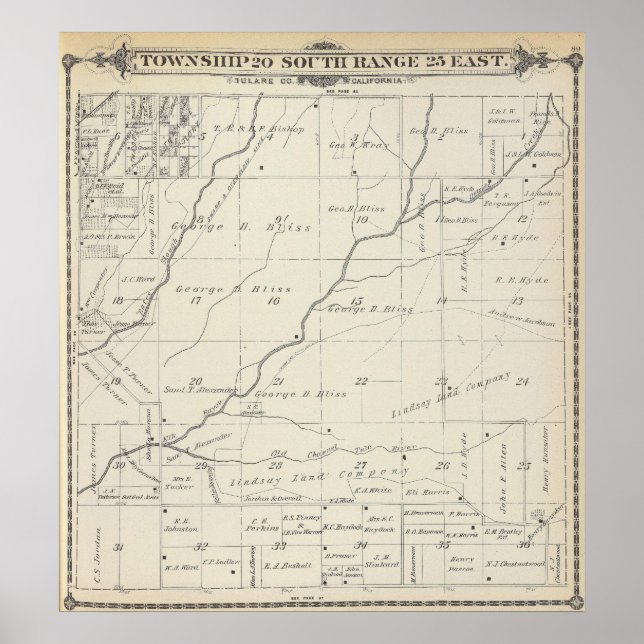 T20S R25E Tulare County Section Map Poster (Front)