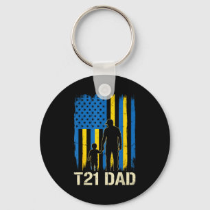 T21 dad american flag silhouette down syndrome key ring
