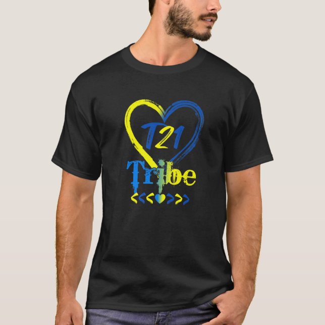 T21 Tribe 21 World Down Syndrome Awareness Day Hea T-Shirt (Front)