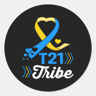 T21 Tribe Arrow Down Syndrome Awareness  Classic Round Sticker