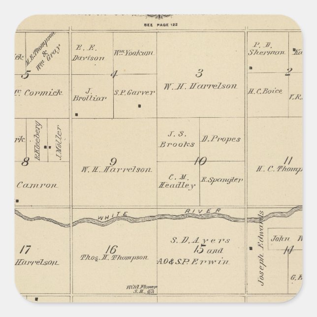T24S R26E Tulare County Section Map Square Sticker (Front)