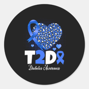 T2d Diabetic Dad Mum Heart Type 2 Diabetes Awarene Classic Round Sticker
