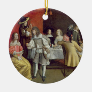 T30878 Elegant Company Dining Beneath a Red Canopy Ceramic Tree Decoration