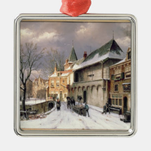 T31117 A View of a Dutch Town in Winter Metal Tree Decoration
