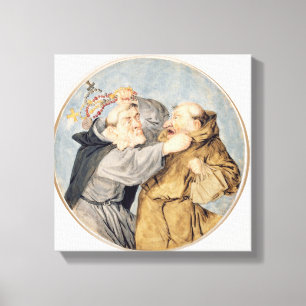 T31130 Two Monks Fighting, 1690 (w/c, ink, chalk) Canvas Print