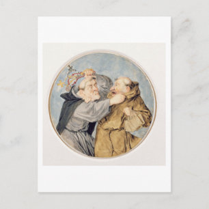 T31130 Two Monks Fighting, 1690 (w/c, ink, chalk) Postcard