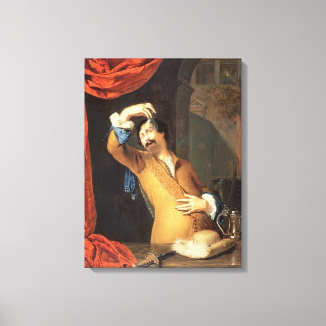 T31553 A Cavalier Standing at a Window Examining a Canvas Print (Front)