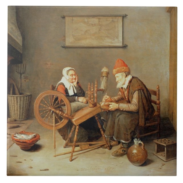 T31883 An interior with a old woman at a spinning Tile (Front)