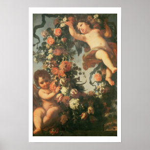T32714 Two Putti Supporting a Flower Garland Poster