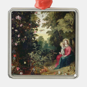 T32789 The Madonna and Child in a Landscape (panel Metal Tree Decoration