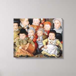 T33337 Portrait of a mother with her eight childre Canvas Print