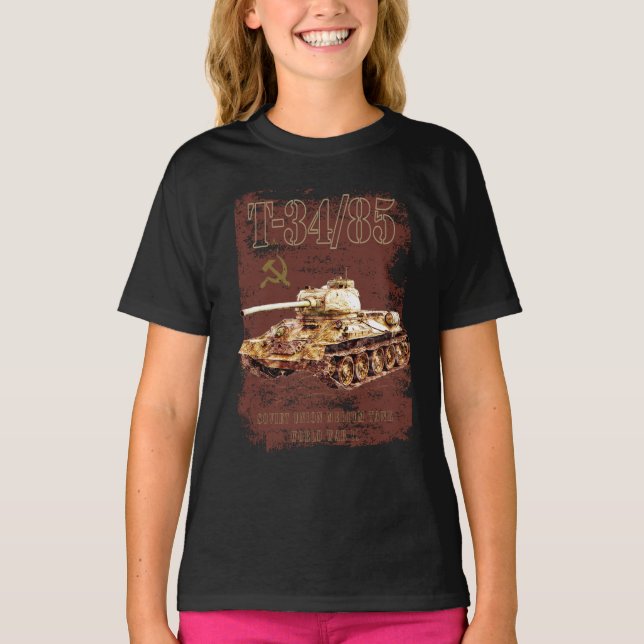T-34-85 Soviet Union Medium Tank of WWII and Flag (Front)