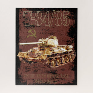 T-34-85 Soviet Union Medium Tank of WWII and Flag Jigsaw Puzzle