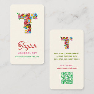 T Alphabet Monogram Letter Colourful Spring Flower Business Card