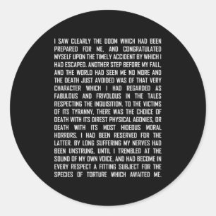 T And The Pendulum Edgar Allan E Etry Excerpt  Classic Round Sticker