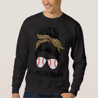 T-Ball Bonus Mum Life Messy Bun Leopard Print Soft Sweatshirt