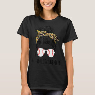 T-Ball Bonus Mum Life Messy Bun Leopard Print Soft T-Shirt