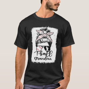 T Ball Grandma Vintage Leopard Messy Bun Bleached T-Shirt