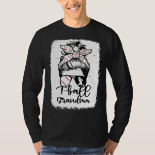 T ball Grandma Vintage Leopard Messy Bun Bleached T-Shirt