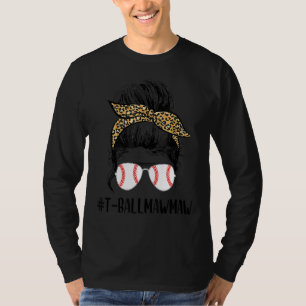 T Ball Mawmaw Life Messy Bun Leopard Print Softbal T-Shirt