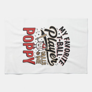 T-Ball Poppy Vintage Engraving Shirt Design_1 Tea Towel