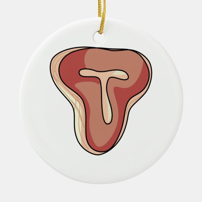 T-Bone Steak Ceramic Tree Decoration (Front)