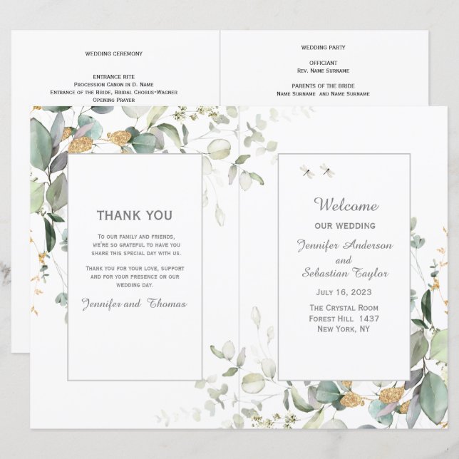 t Botanical Eucalyptus Greenery Wedding Program (Front/Back)