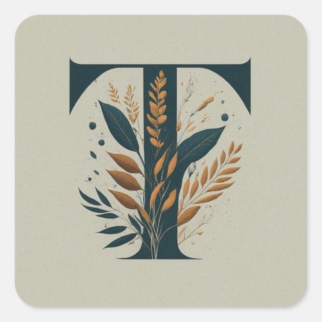 T Botanical Monogram Square Sticker (Front)