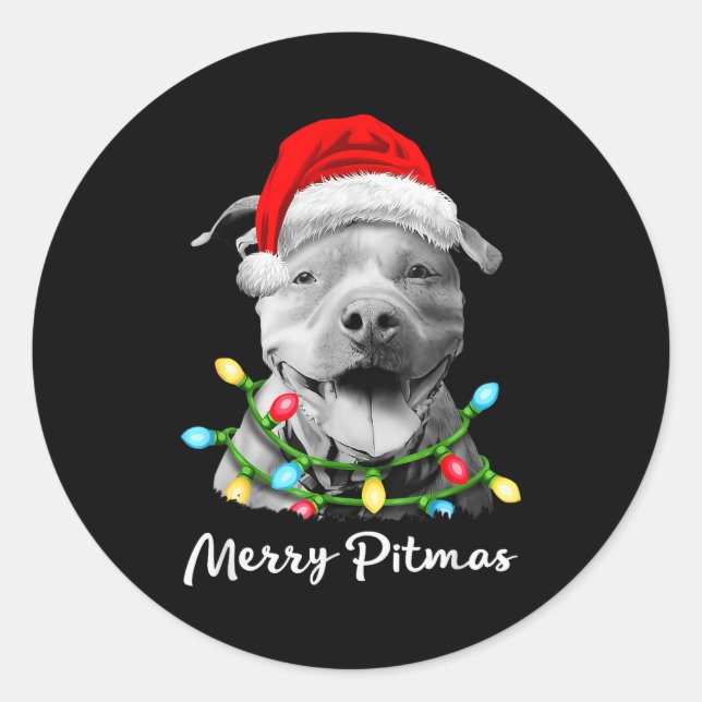 T Bull Santa Christmas Tree Lights Xmas Merry Tmas Classic Round Sticker (Front)