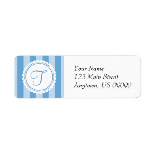 T Candy Striper Monogram Address Labels (Blue)