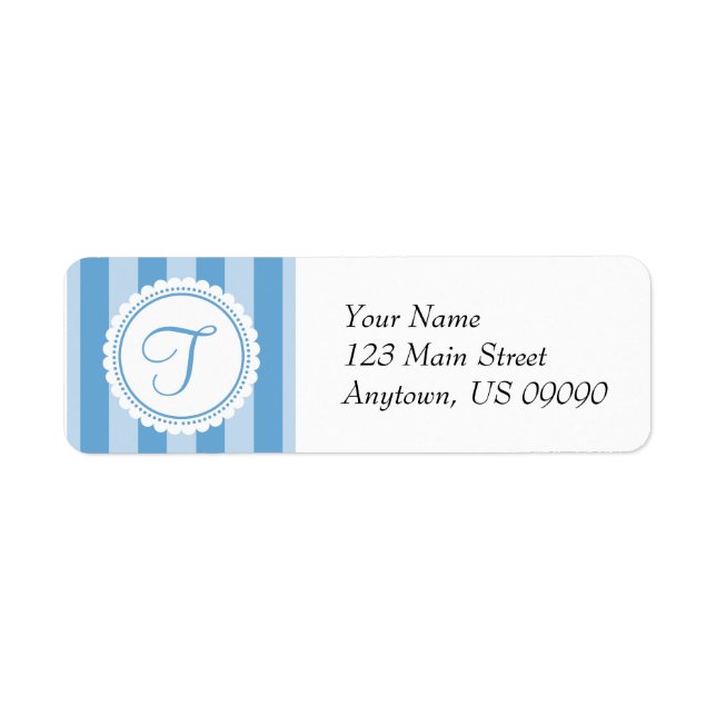T Candy Striper Monogram Address Labels (Blue) (Front)