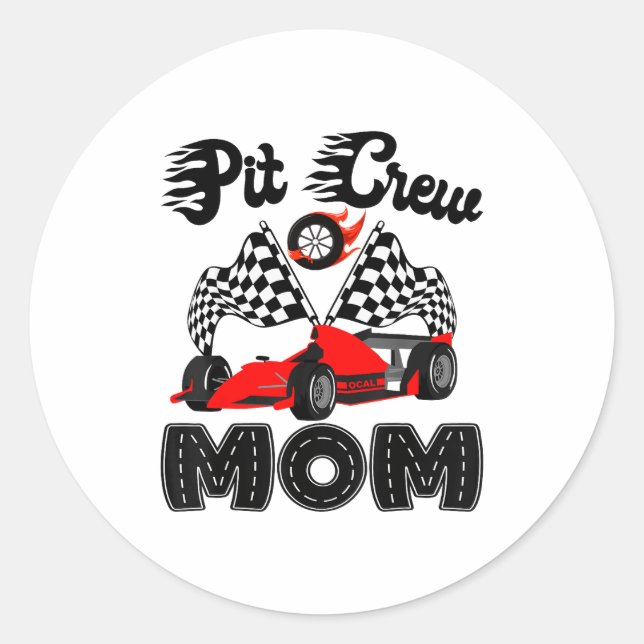 T Crew Mom Racing Car Birthday Boy Family Matching Classic Round Sticker (Front)