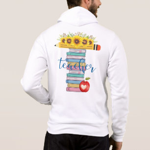 T is for Teacher Floral Pencil Books personalised Hoodie