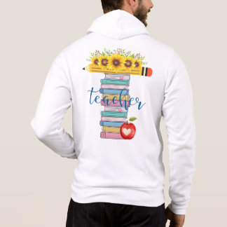 T is for Teacher Floral Pencil Books personalised Hoodie