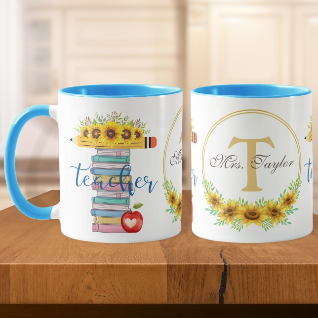 T is for Teacher Floral T Shape Personalised Mug (Creator Uploaded)
