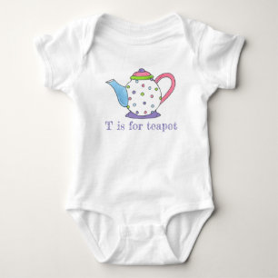 T is for Teapot Polka Dot Tea Pot Party Time Baby Bodysuit