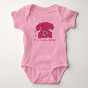 T is for Telephone Pink Rotary Dial Phone Retro Baby Bodysuit